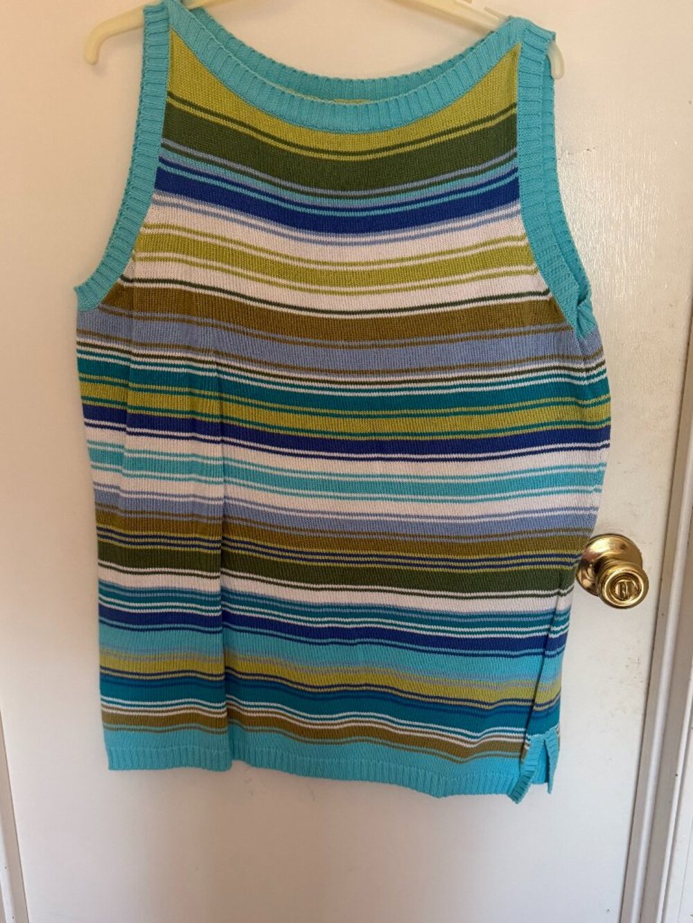 White Stag Knit Striped Tank Top Green W XL Y2K Retro Boho